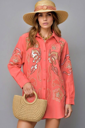 مانتو زنانه وارداتی کار شده مینا مدل ۱۰۳۰ نمای جلو